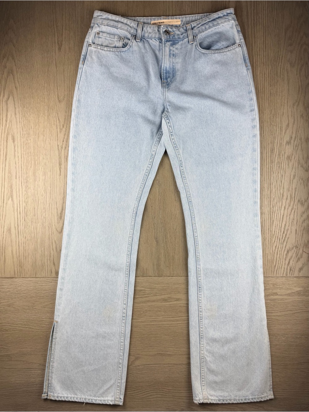 GRLFRND Hailey Low Rise Slim Boot Jeans Side Slit Light Wash Size 30
